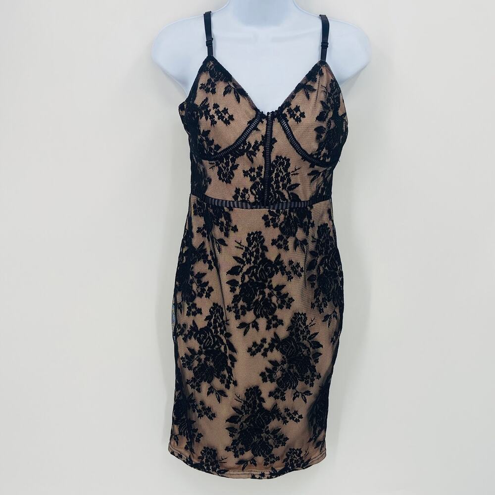 Cals Black and Nude Lace Bodycon Dress